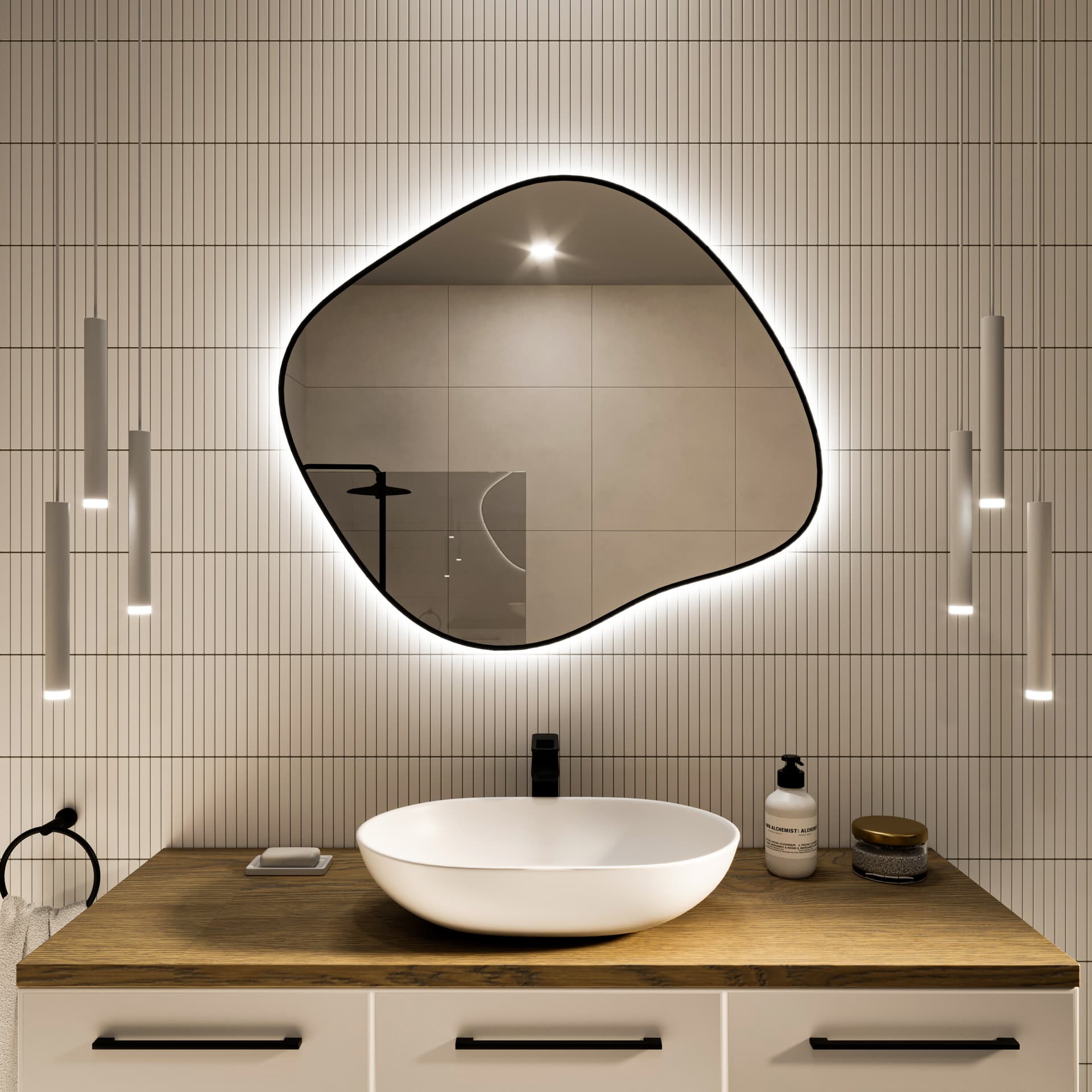 Irregular mirror Tiny Border Stain III 100x86 cm, black, neutral light, Baltica - 174860