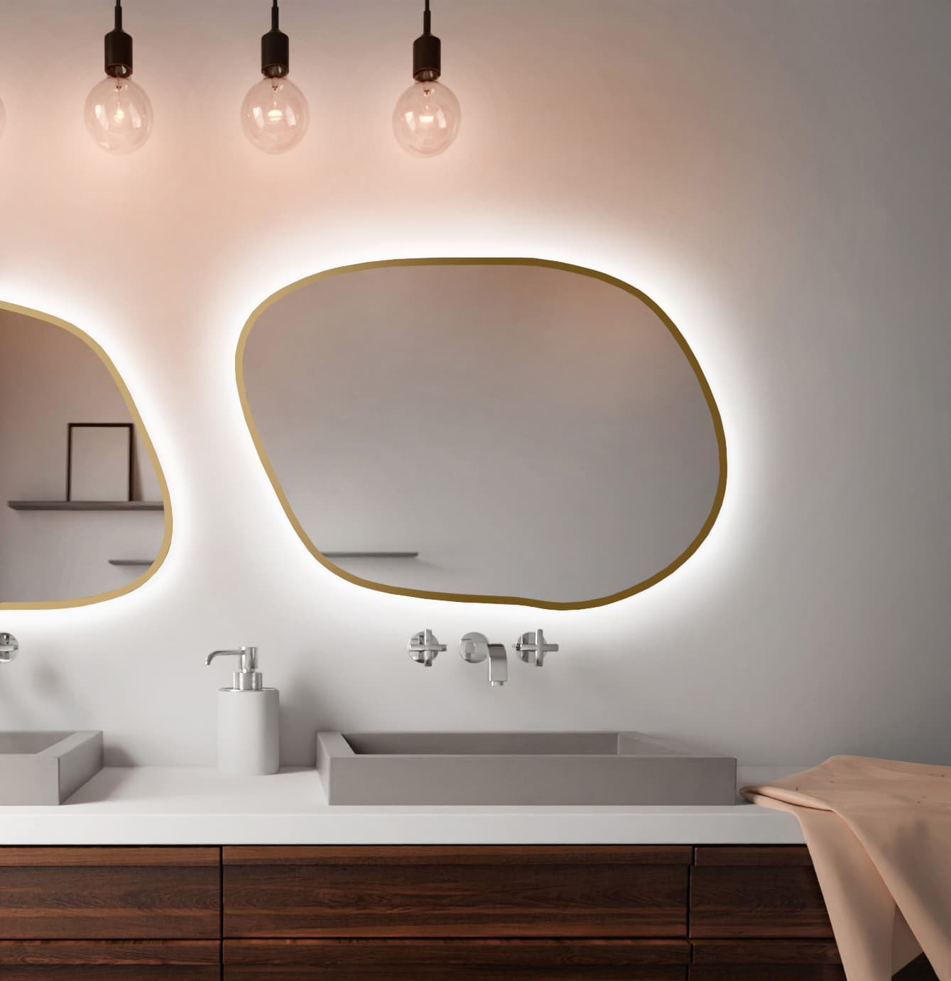 Irregular Mirror Tiny Border Stain IV 60x43 cm, gold, warm light, Baltica - 174826