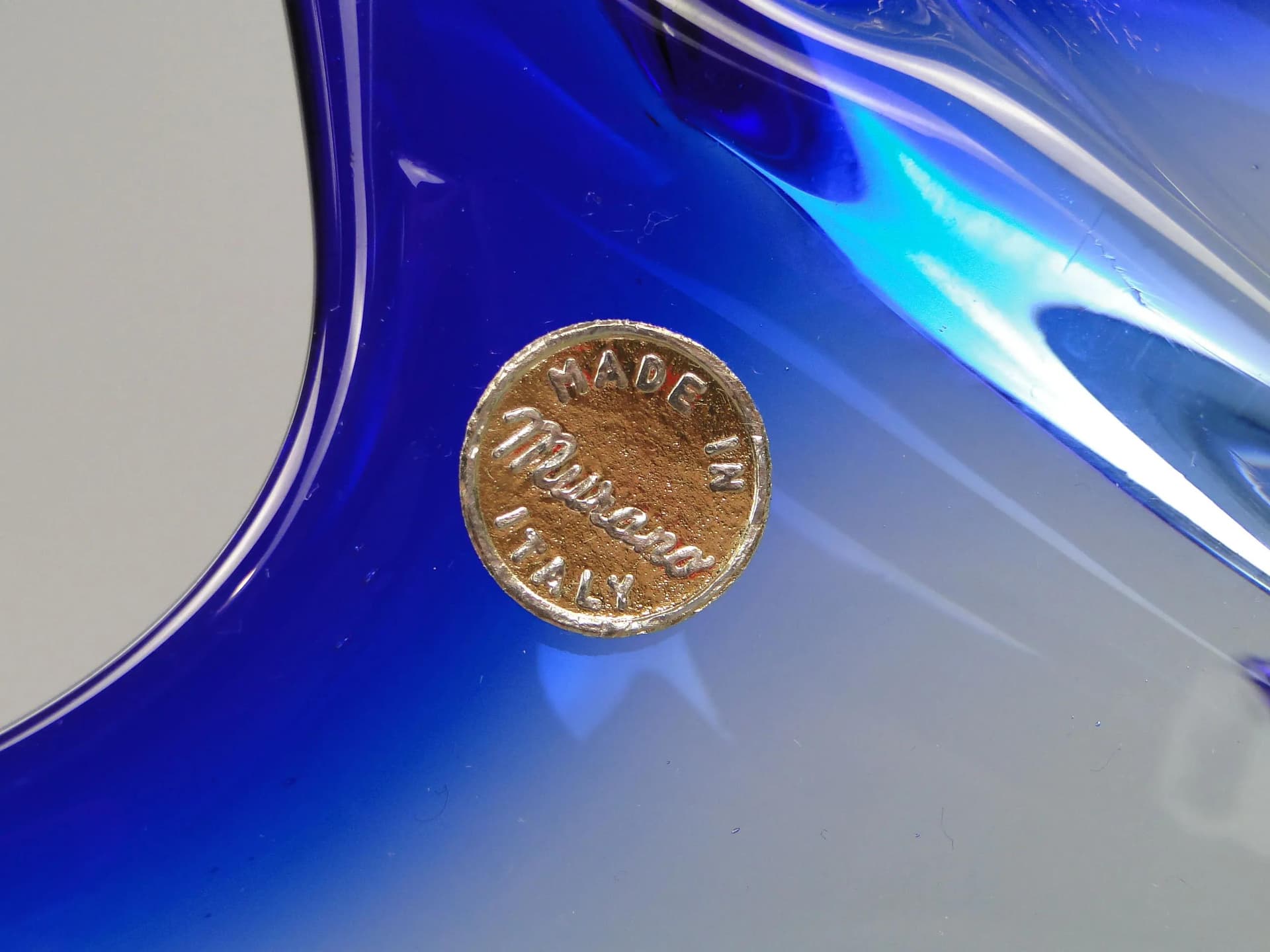 Centerpiece Bowl, Mandruzatto, blue, crystal, by F. Poli, Italy, 1950s. - 11725