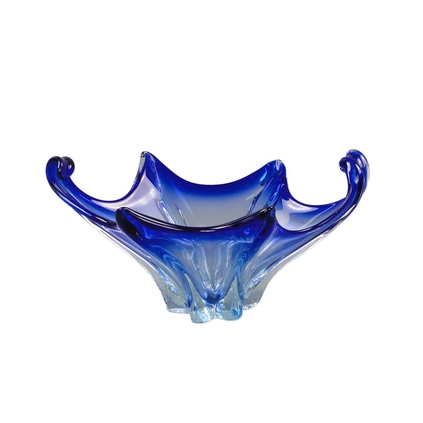 Centerpiece Bowl, Mandruzatto, blue, crystal, by F. Poli, Italy, 1950s.