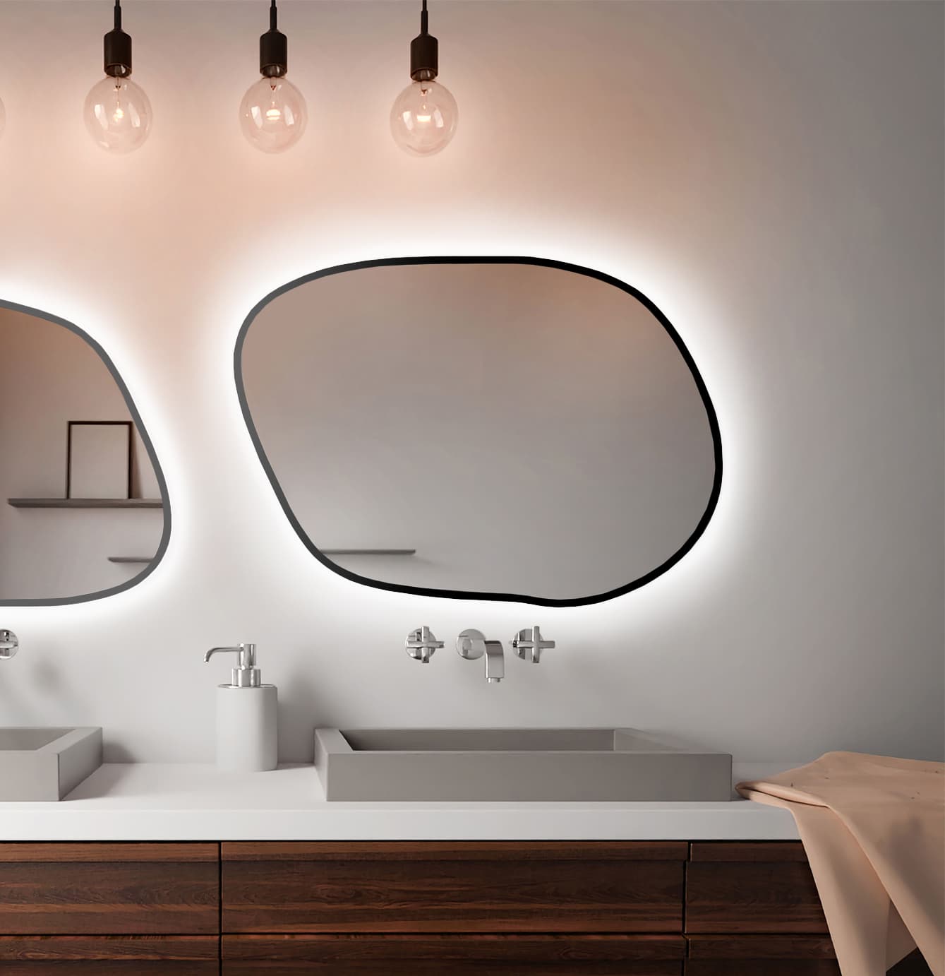 Irregular mirror Tiny Border Stain IV 100x71 cm, black, warm light, Baltica - 174780