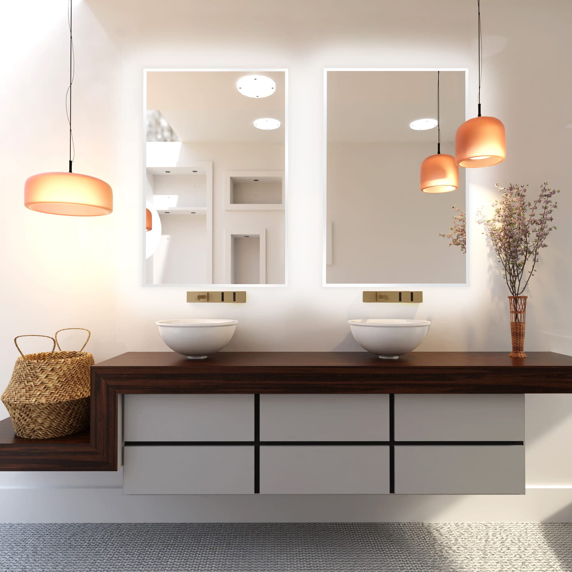 Rectangular mirror Tiny Border Straight 90x60 cm, white, neutral light, Baltica - 175812