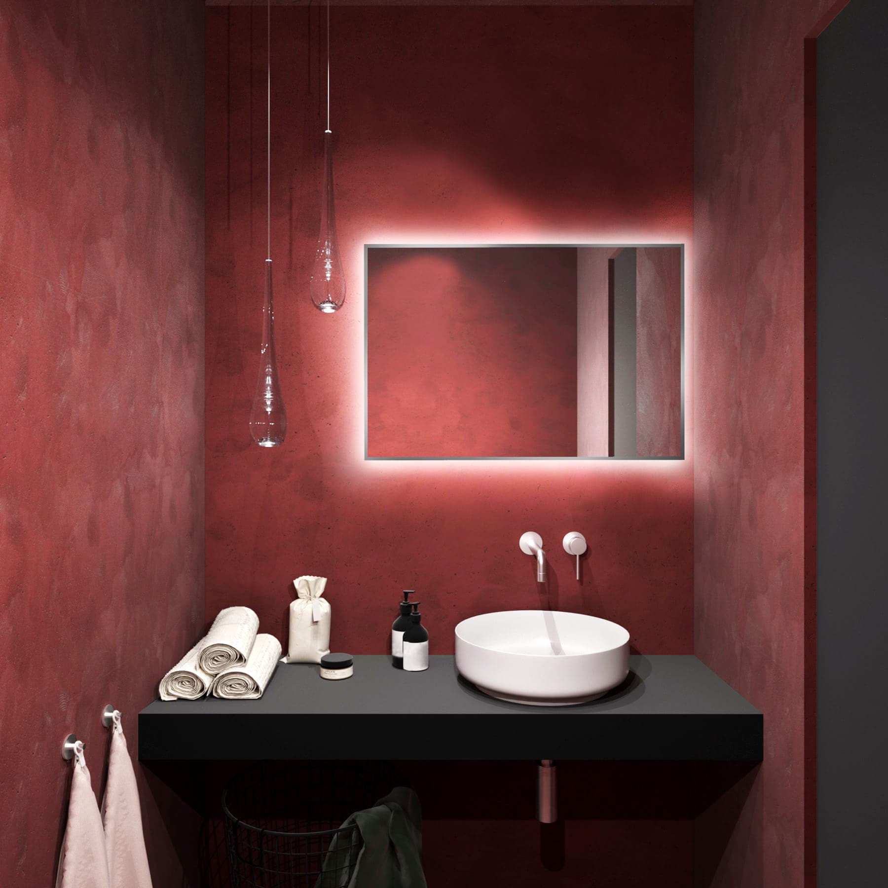 Rectangular mirror Tiny Border Straight 90x60 cm, silver, warm light, Baltica - 175797