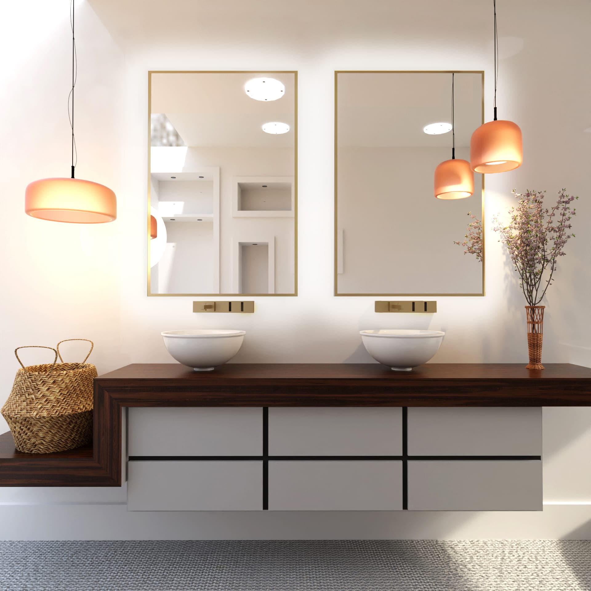 Rectangular Mirror Tiny Border Straight 90x60 cm, gold, neutral light, Baltica - 175794