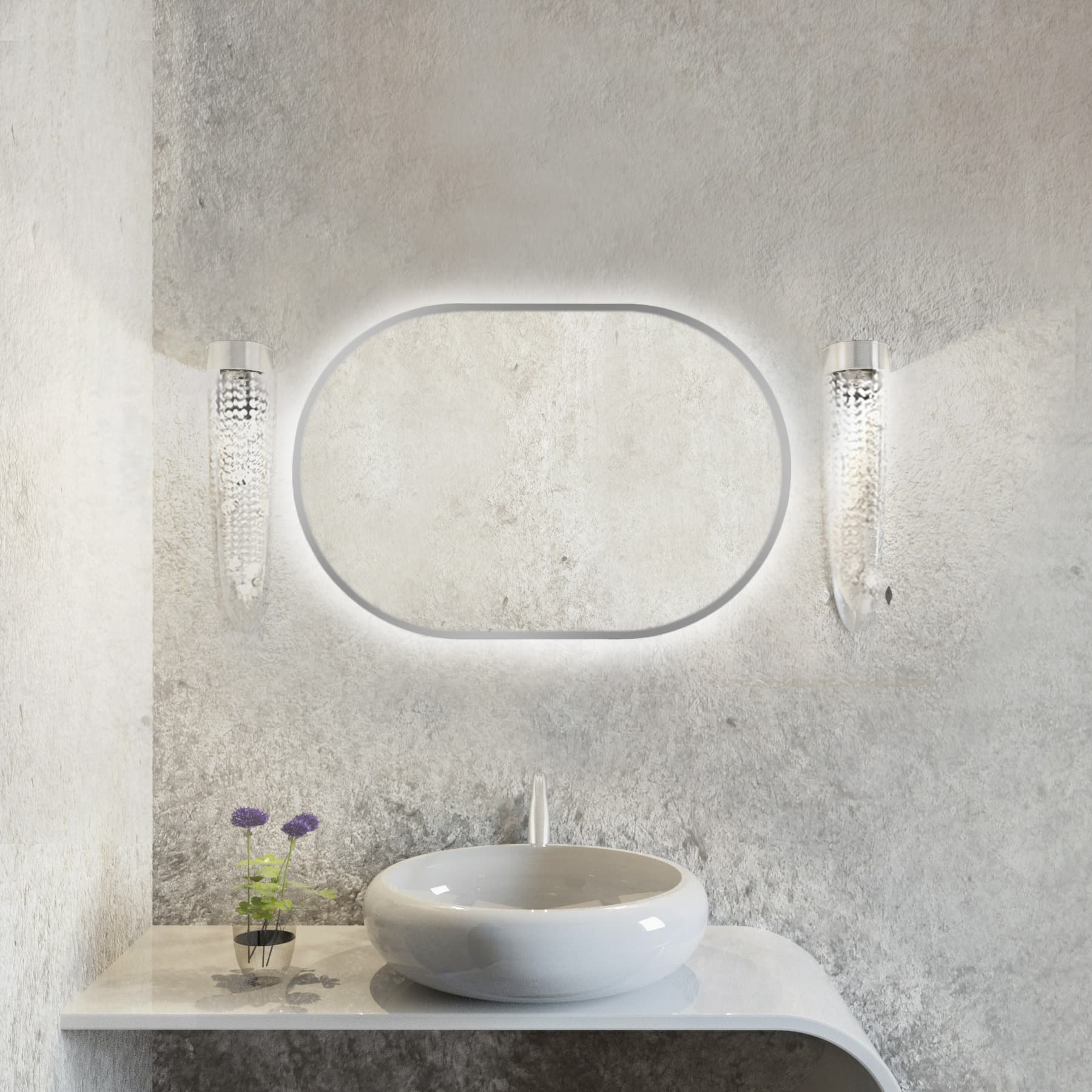 Oval mirror Tiny Border Pastille 60x40 cm, silver, neutral light, Baltica - 175777