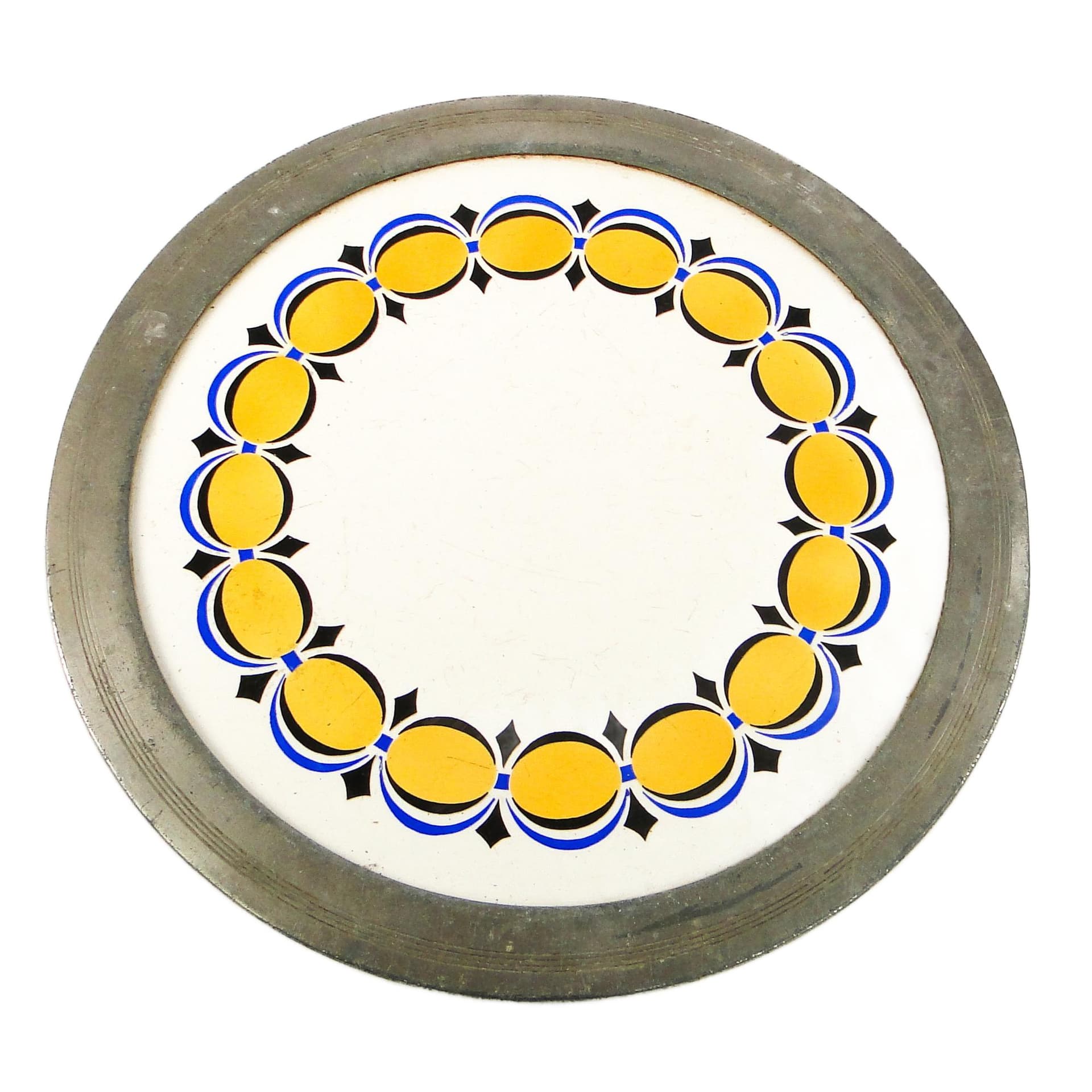 Secessionist tray, silver-plated brass, white porcelain, Austria, early 20th c.