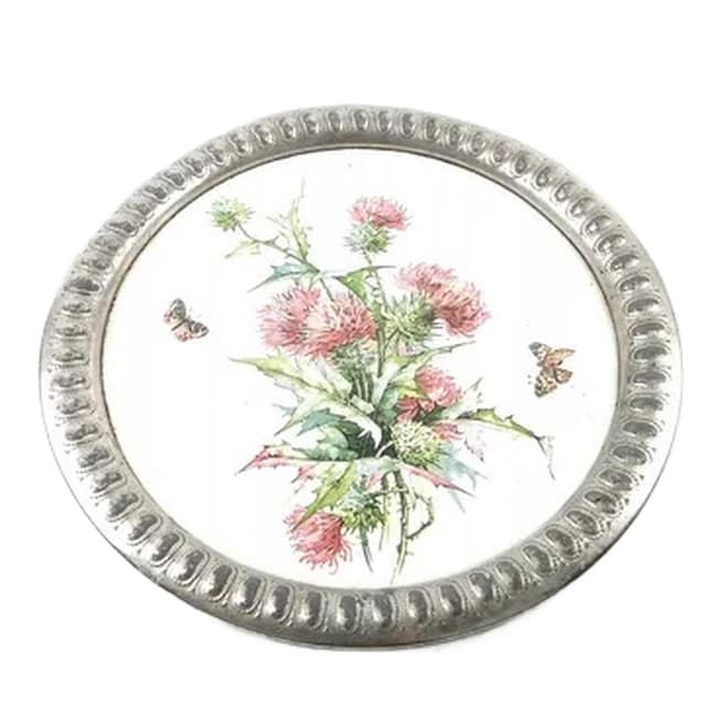 Art Nouveau tray, silver-plated brass, white porcelain, Austria, early 20th c. - DIMENSION
