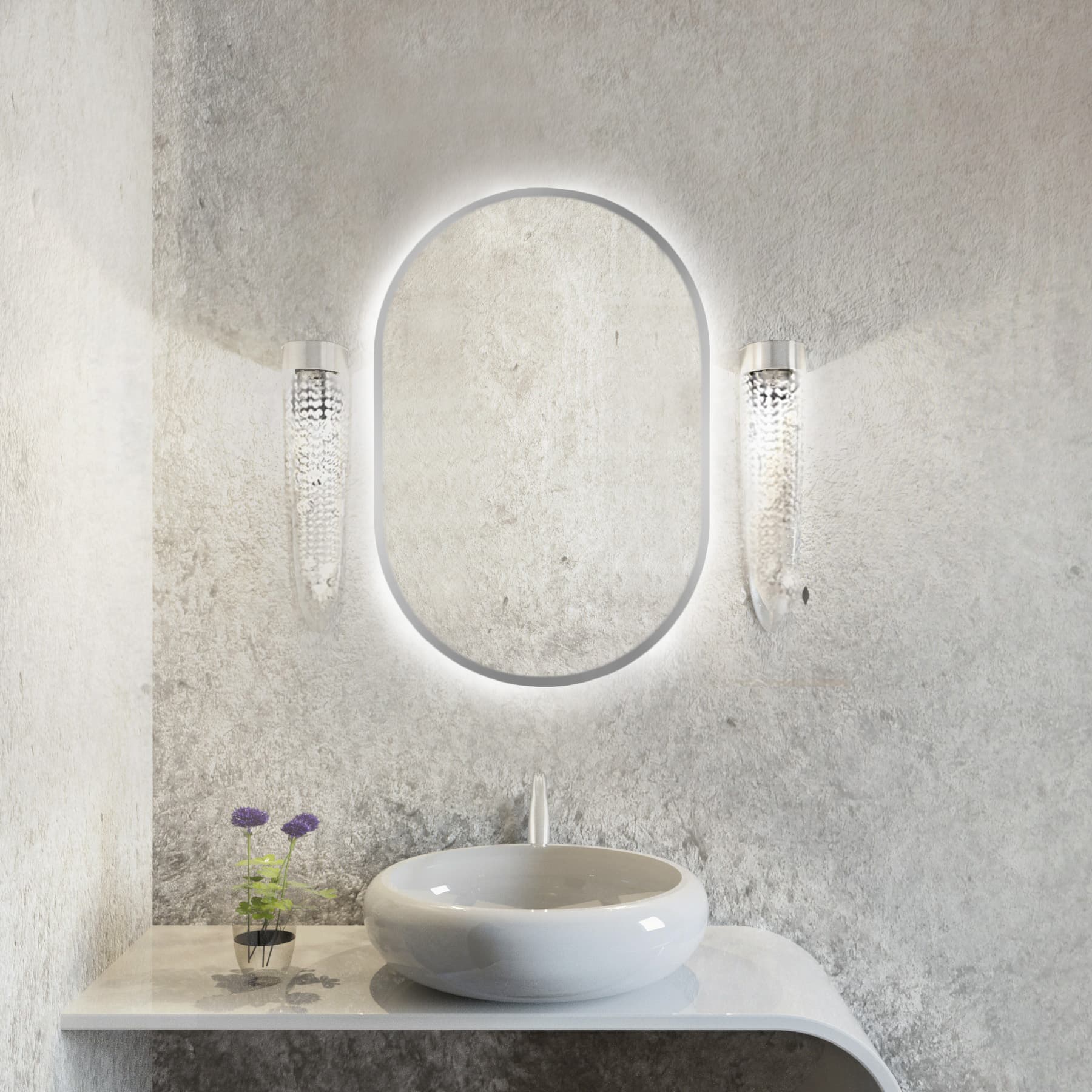Oval mirror Tiny Border Pastille 80x40 cm, silver, neutral light, Baltica - 175750