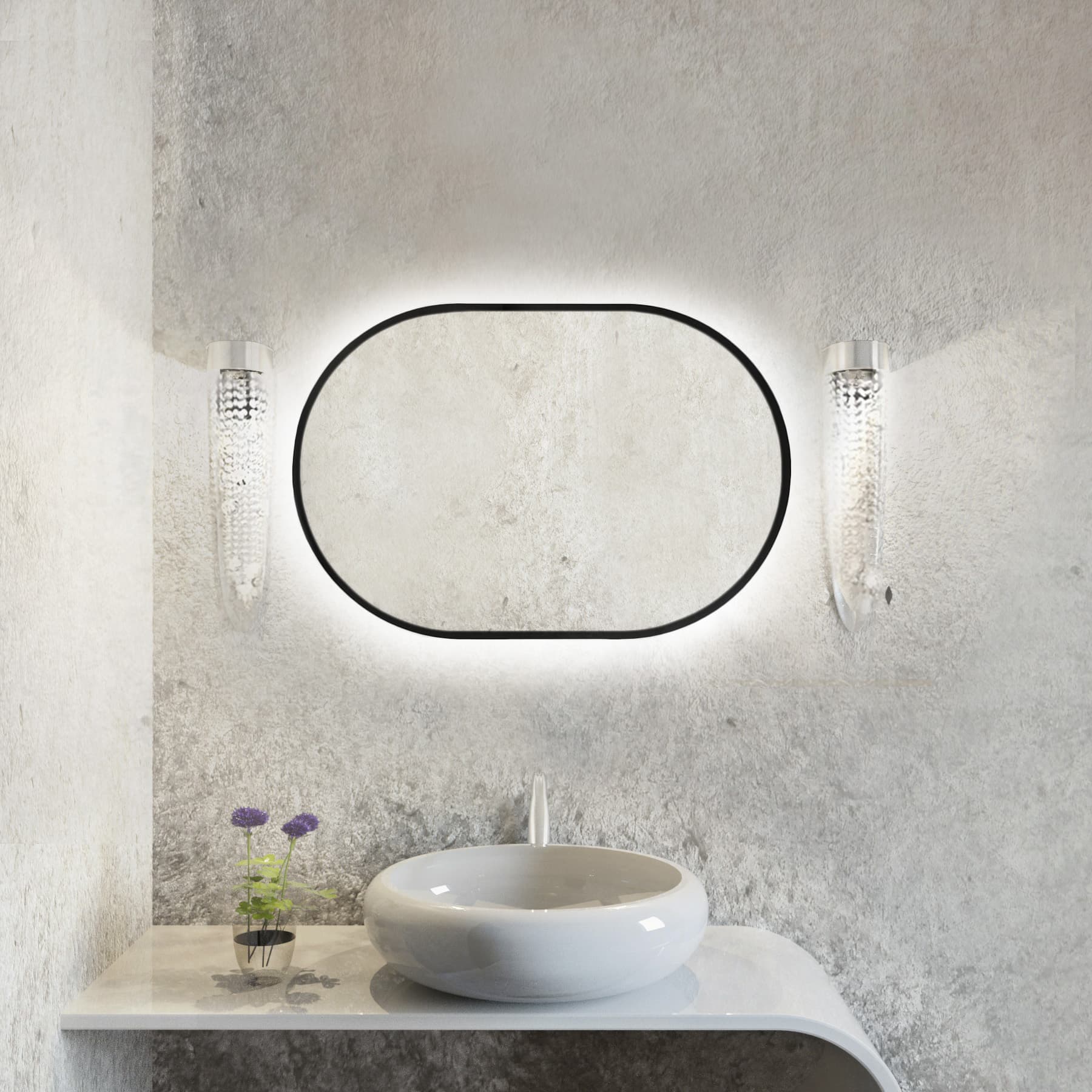 Oval mirror Tiny Border Pastille 90x60 cm, black, neutral light, Baltica - 175732