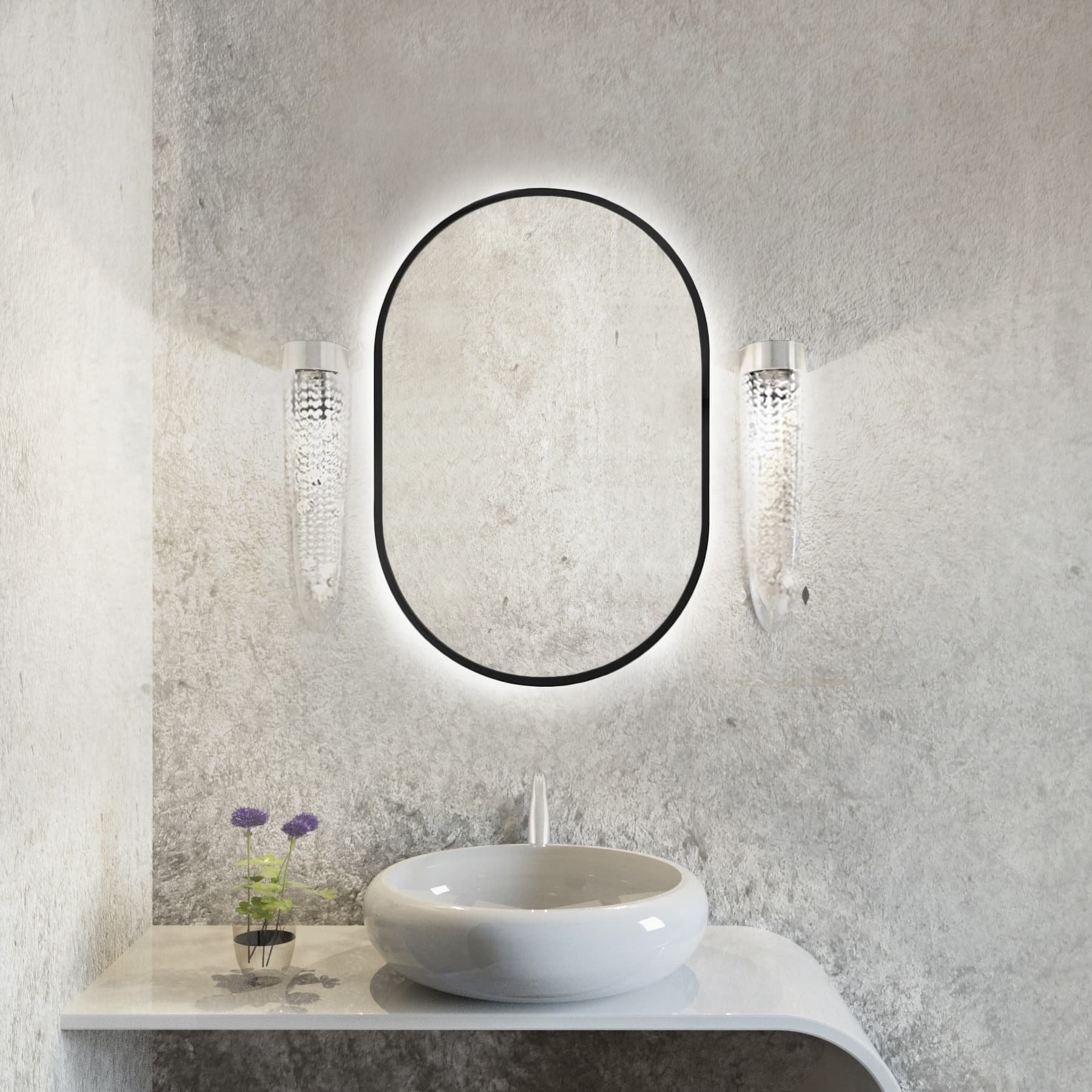 Oval mirror Tiny Border Pastille 90x60 cm, black, neutral light, Baltica - 175731