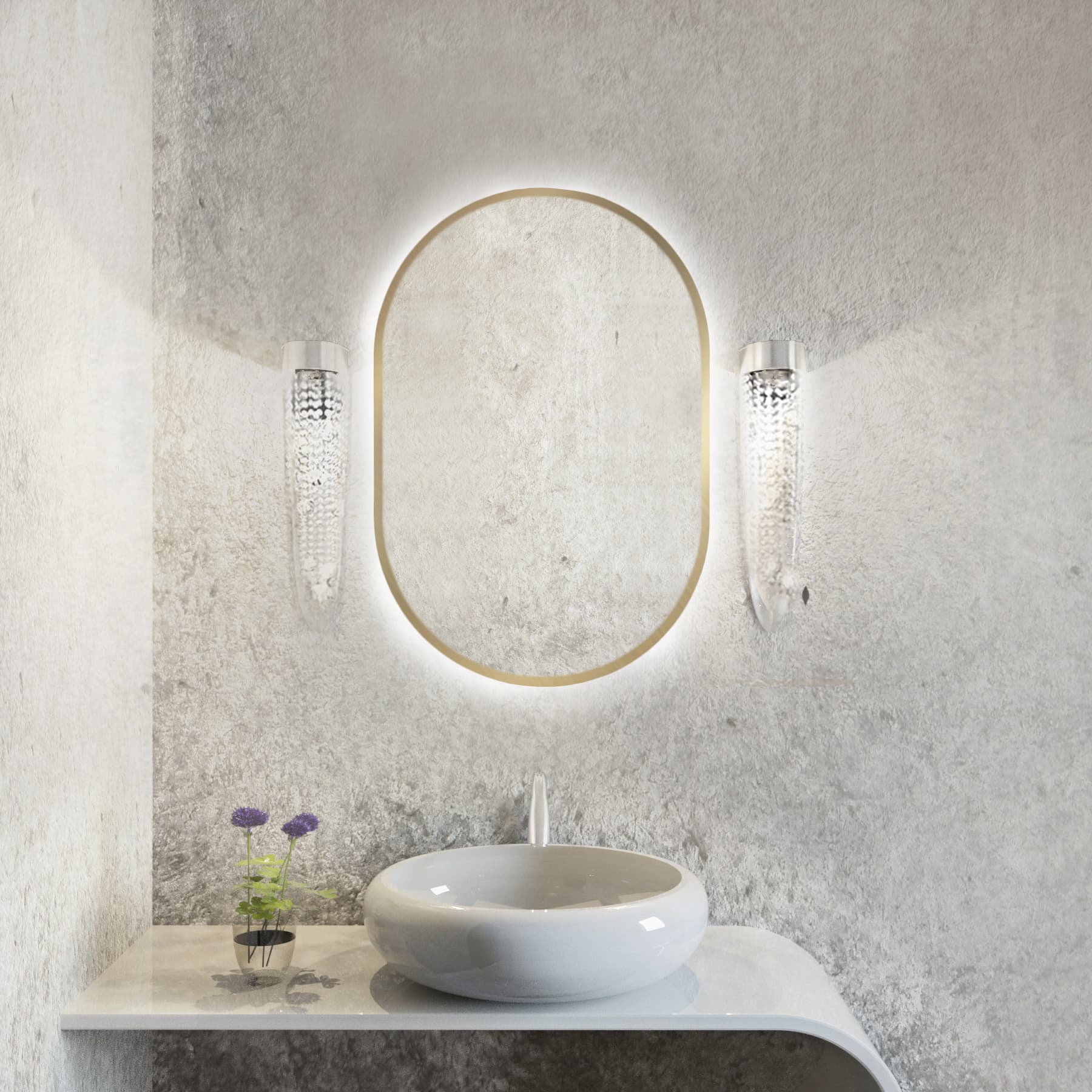Oval mirror Tiny Border Pastille 90x60 cm, golden, warm light, Baltica - 175715