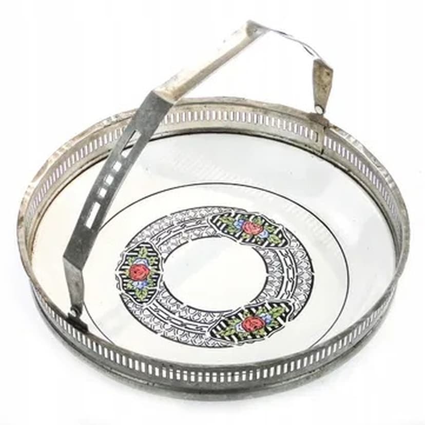 Art Nouveau fruit basket, chromed brass, glass, Germany, early 20th c.