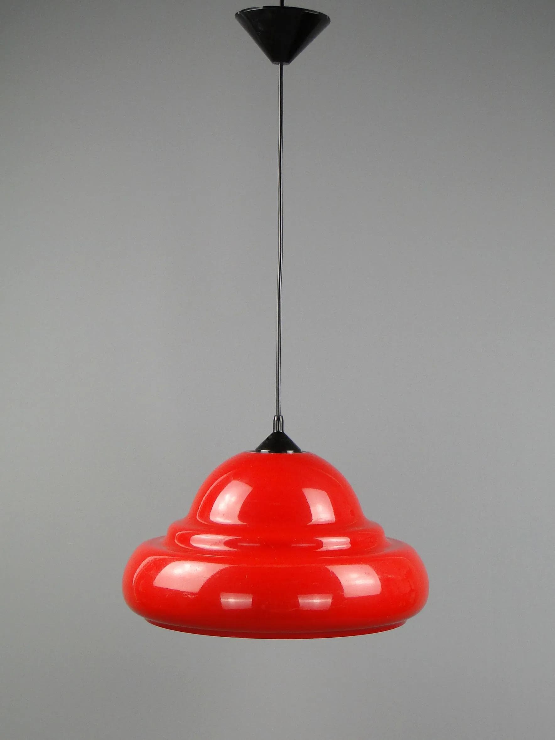 Pendant lamp, red, plastic, Poland, 1950s - 11898