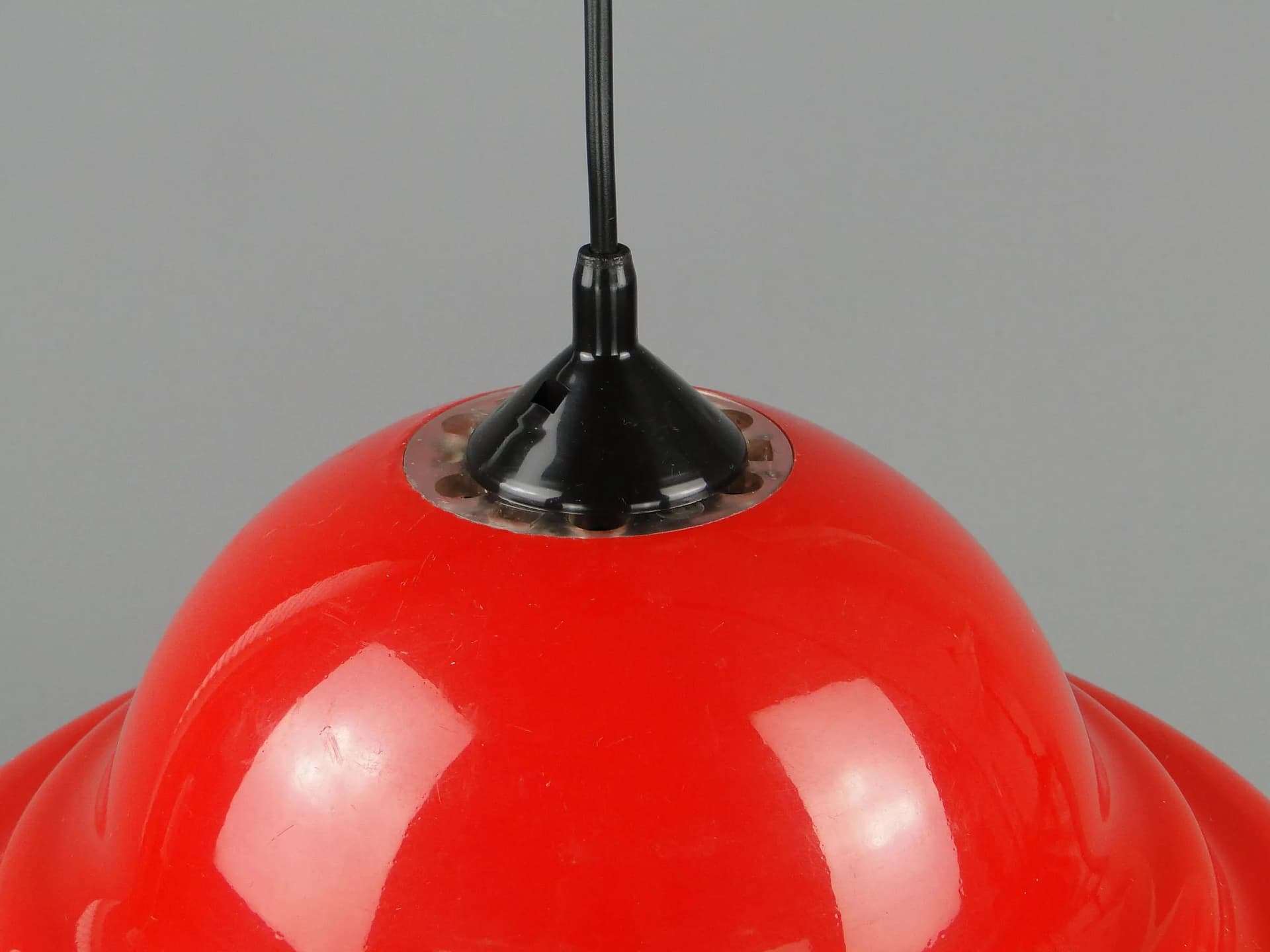 Pendant lamp, red, plastic, Poland, 1950s - 11901
