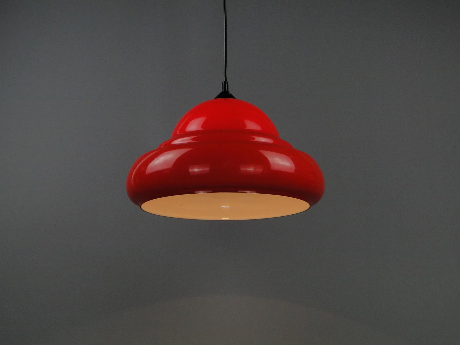 Pendant lamp, red, plastic, Poland, 1950s - 11903