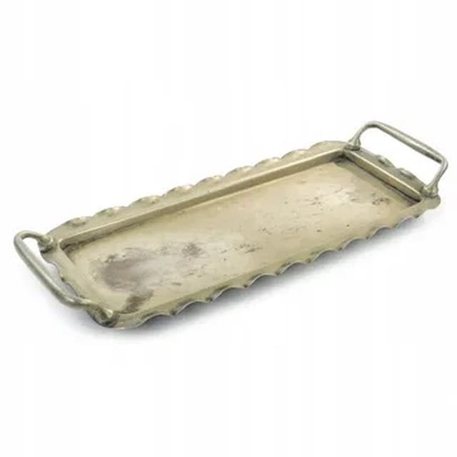 Tray, Art Nouveau, silver-plated brass, white porcelain, Austria, early 20th c. - DIMENSION