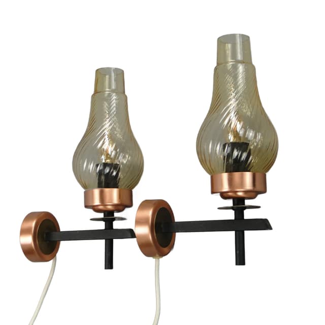 Czarno-miedziane kinkiety modernistyczne, Spółdzielnia Pracy Elmed, Polska, lata 60. - WYMIARY