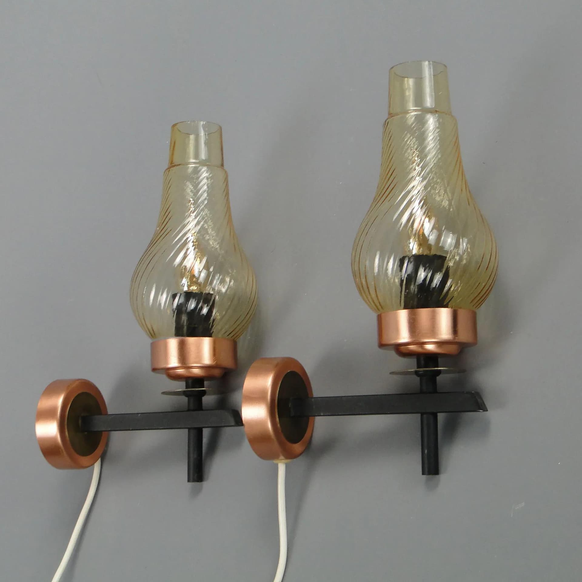 Czarno-miedziane kinkiety modernistyczne, Spółdzielnia Pracy Elmed, Polska, lata 60. - 11883