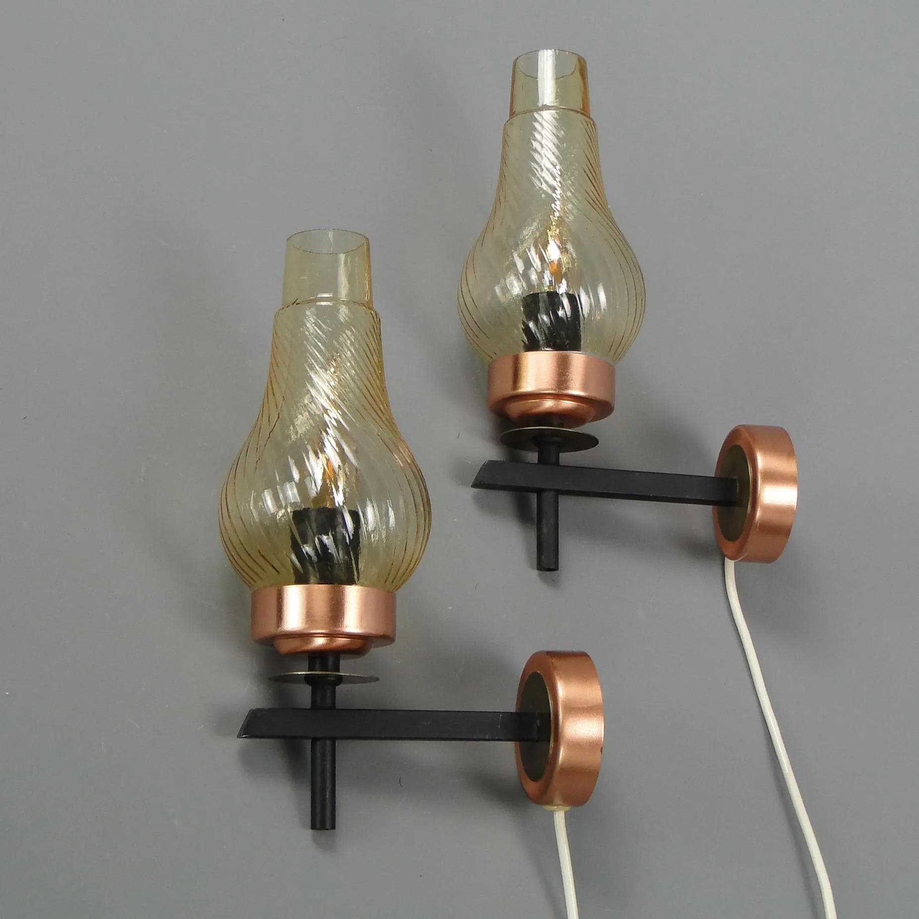 Czarno-miedziane kinkiety modernistyczne, Spółdzielnia Pracy Elmed, Polska, lata 60. - 11885