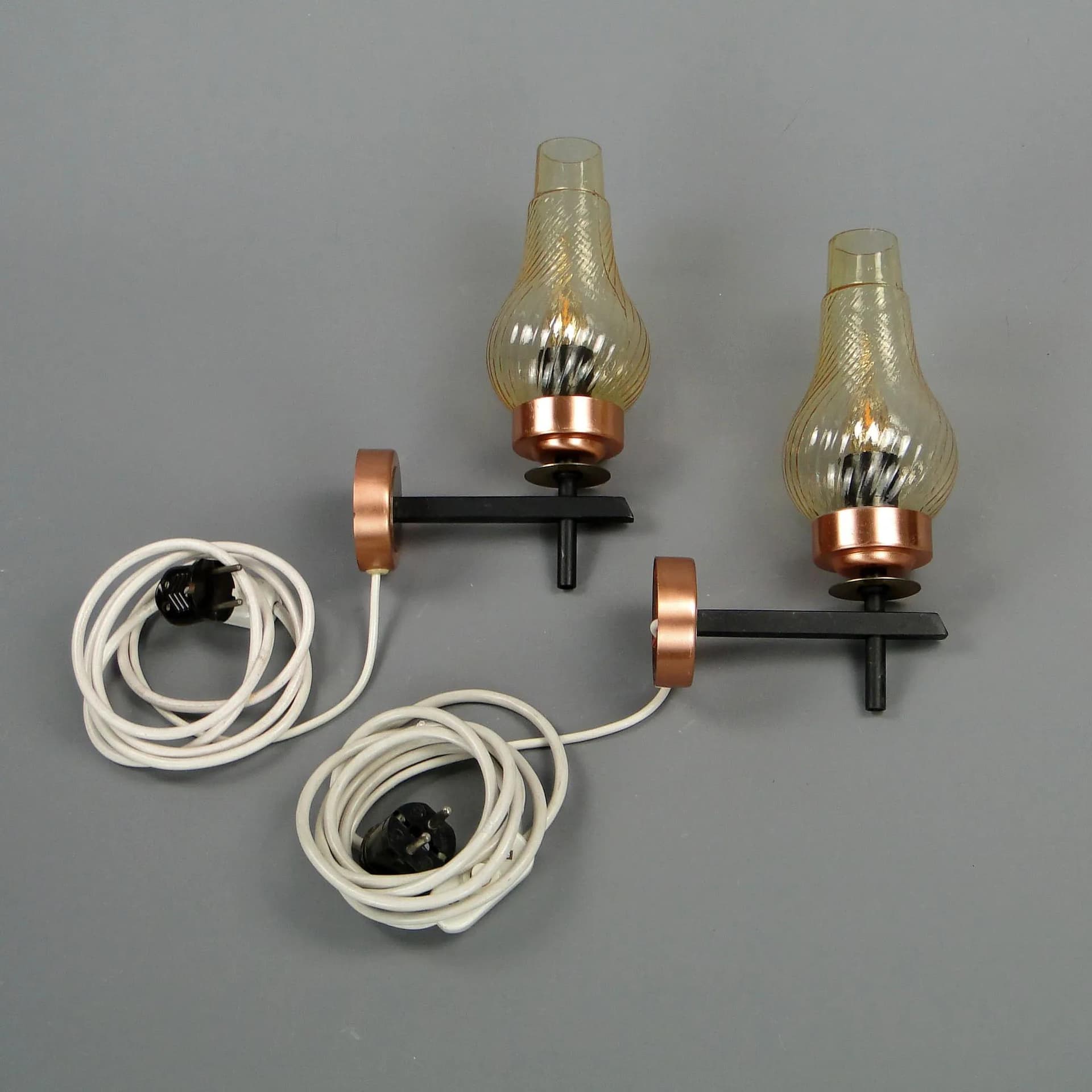 Czarno-miedziane kinkiety modernistyczne, Spółdzielnia Pracy Elmed, Polska, lata 60. - 11882