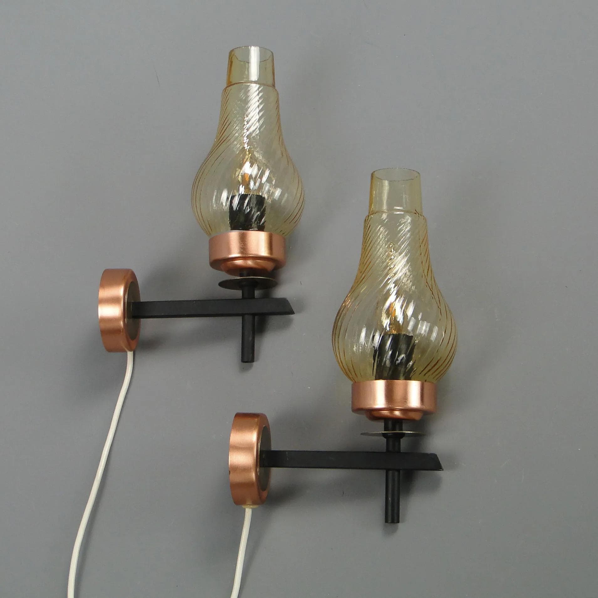 Czarno-miedziane kinkiety modernistyczne, Spółdzielnia Pracy Elmed, Polska, lata 60. - 11886