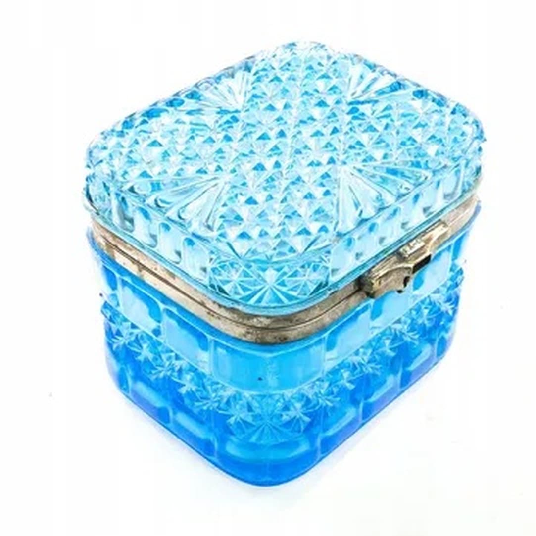 Bomboniera Art Deco, szkło niebieskie, Ząbkowice, Polska, lata 30.