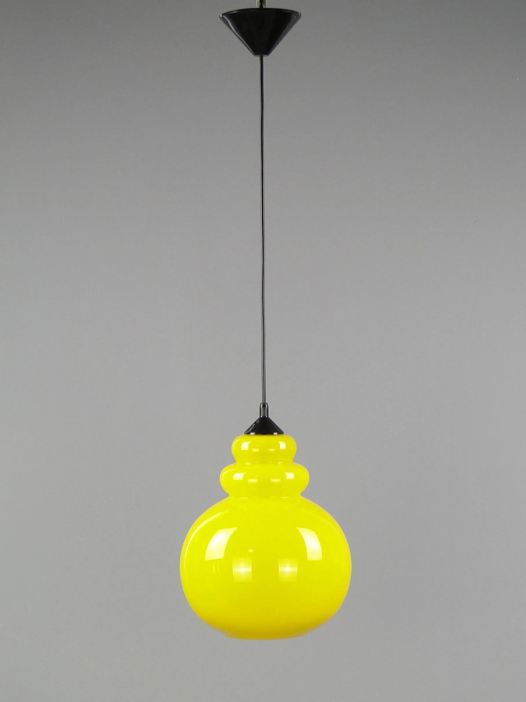Pendant Lamp Pop Art, yellow glass, Polam, Poland, 1960s - 11875