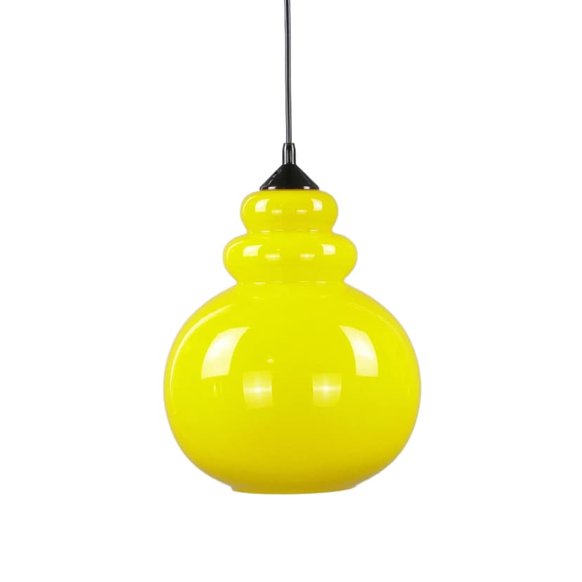 Lampa wisząca Pop Art, szkło żółty, Polam, Polska, lata 60.