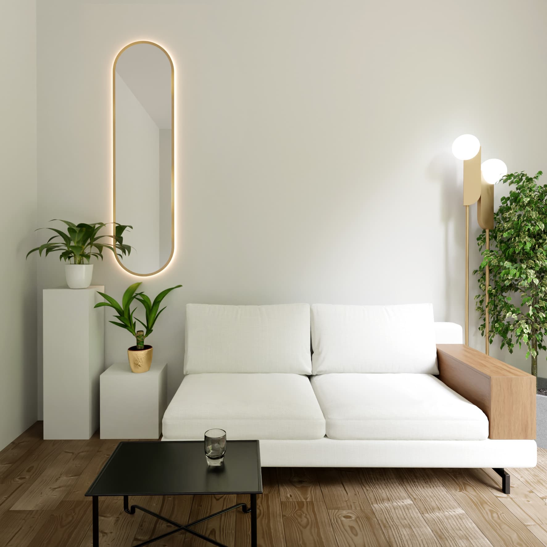 Lustro owalne Tiny Border Pastille 140x60 cm, złote, barwa neutralna, Baltica - 175609