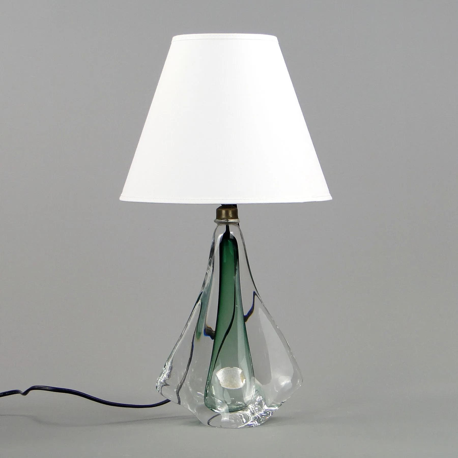 Table Lamp, green glass, Val St Lambert, Belgium, 1960s. - 11867