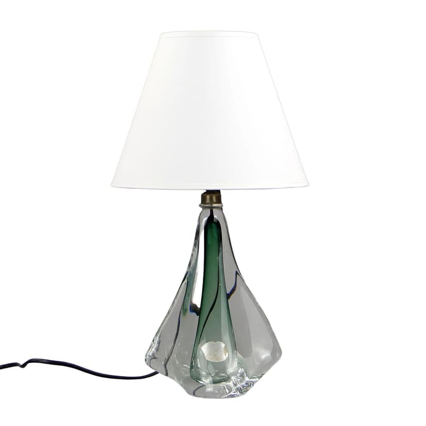 Lampa stołowa, szkło zielone, Val St Lambert, Belgia, lata 60.