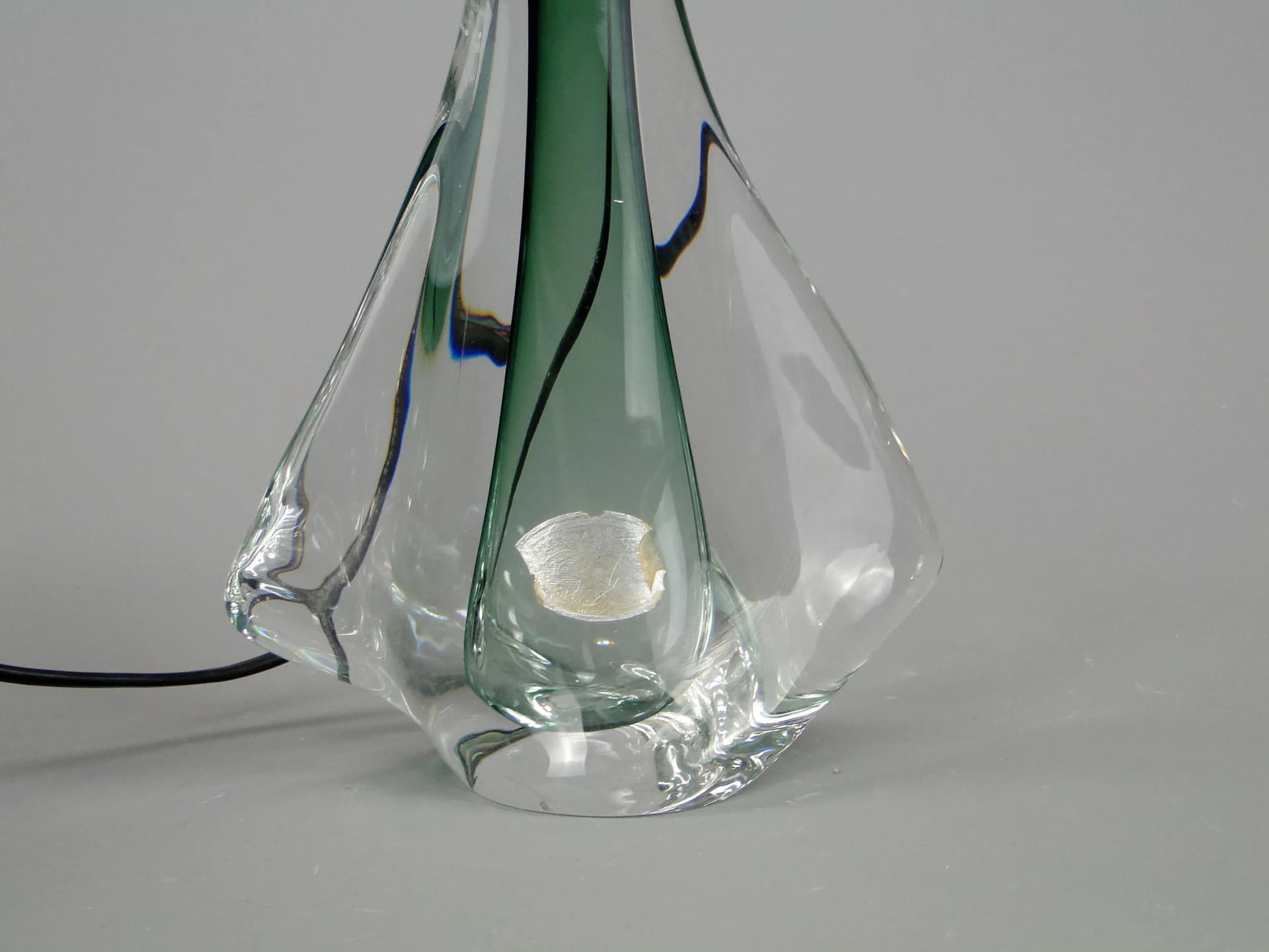 Table Lamp, green glass, Val St Lambert, Belgium, 1960s. - 11868