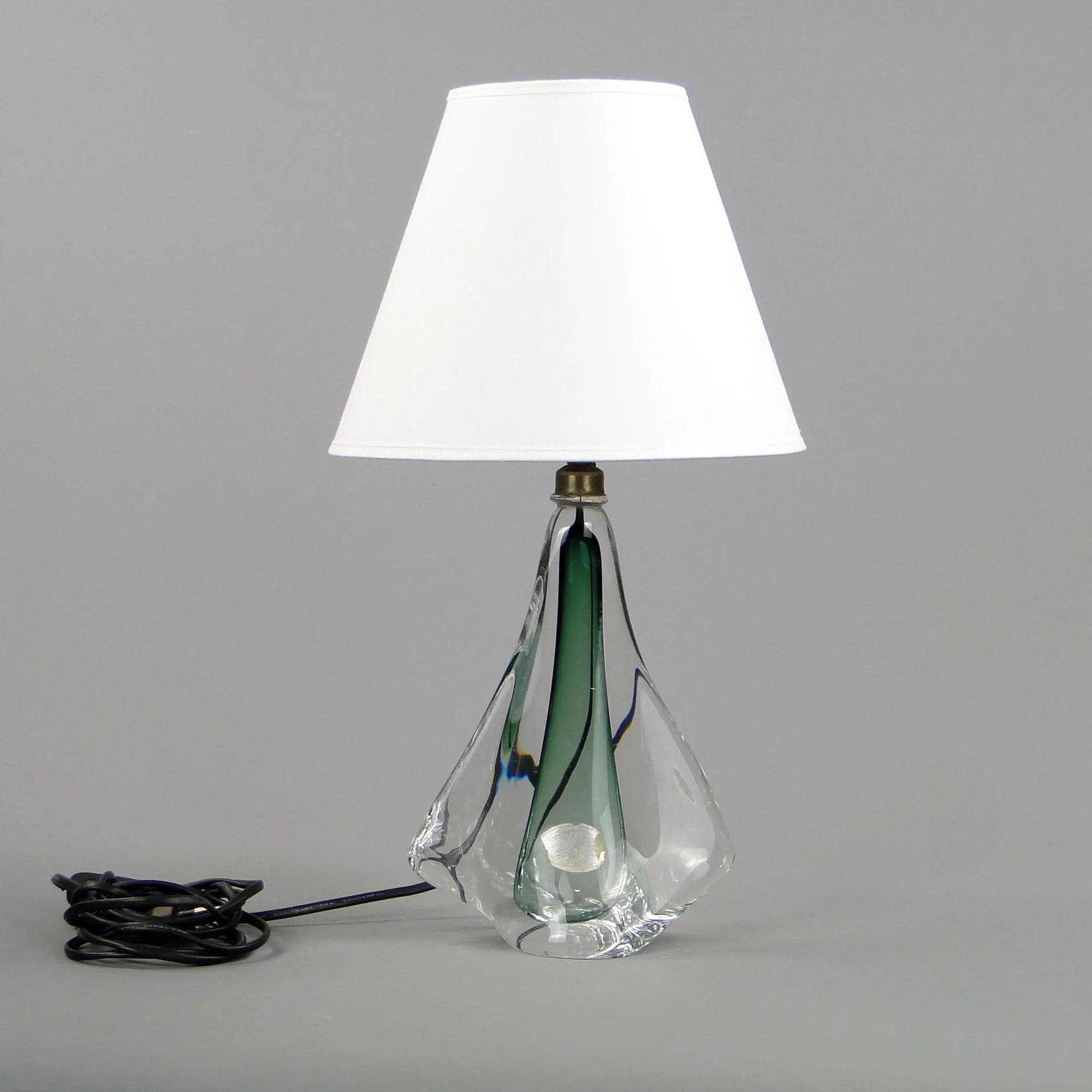 Table Lamp, green glass, Val St Lambert, Belgium, 1960s. - 11865