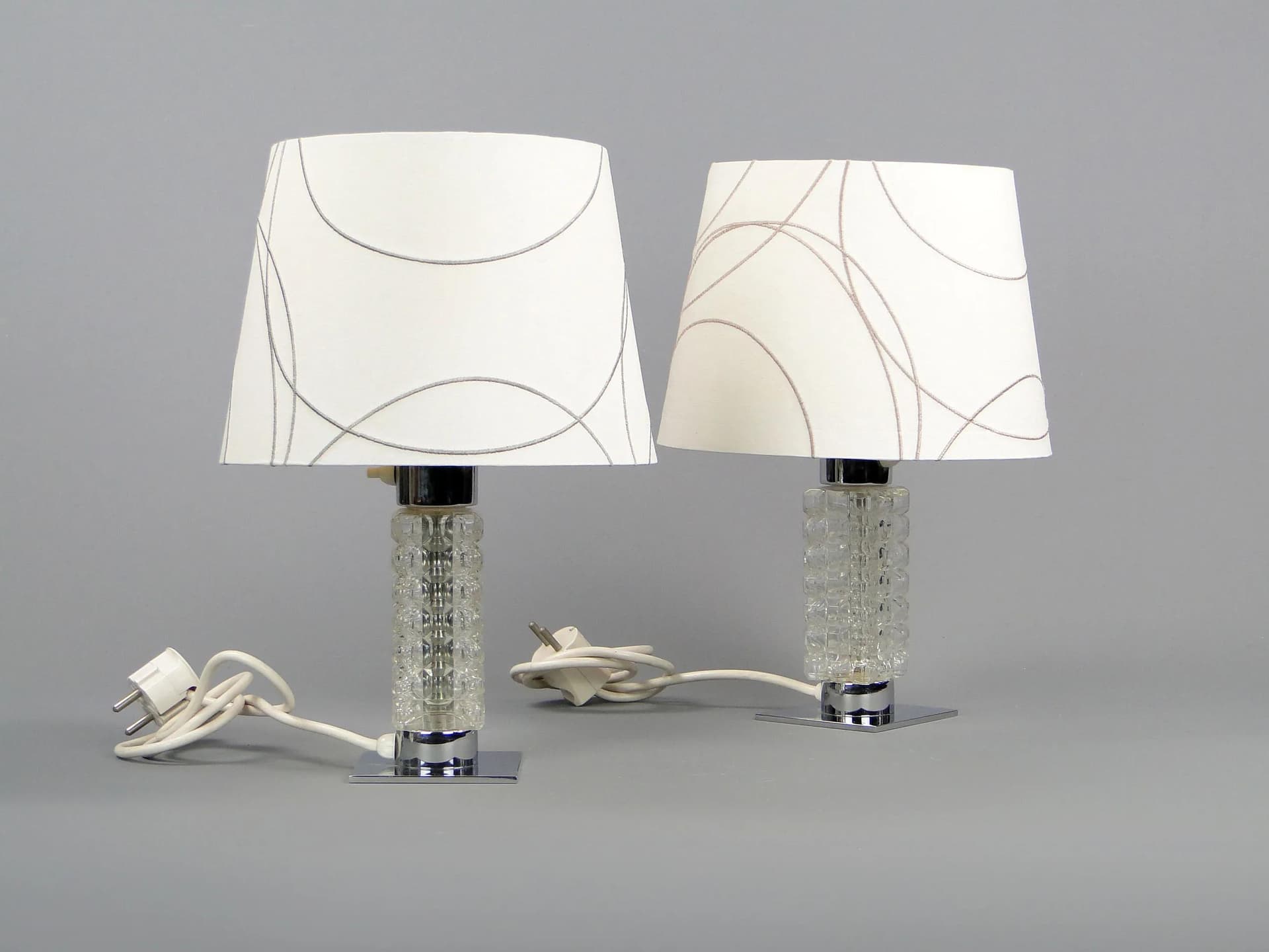 Pair of table lamps, chrome steel, crystal glass, Pell and Putzler, Germany, 1950s. - 11849