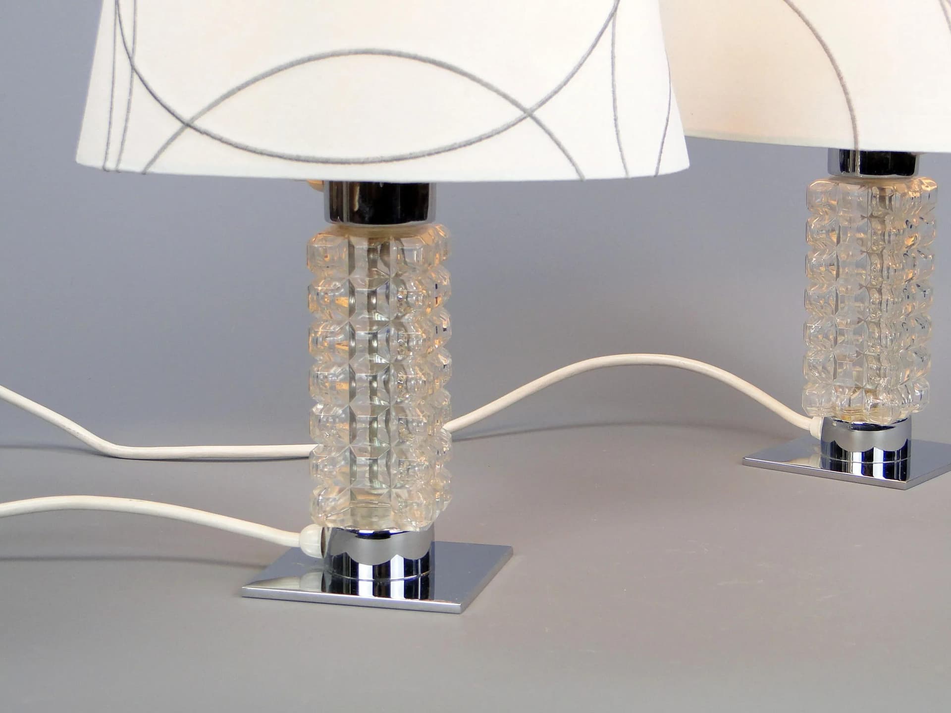 Pair of table lamps, chrome steel, crystal glass, Pell and Putzler, Germany, 1950s. - 11847