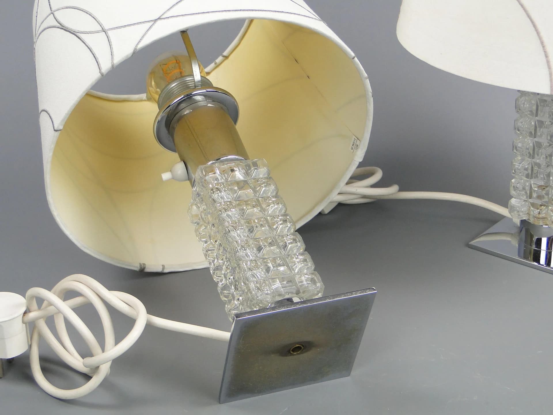 Pair of table lamps, chrome steel, crystal glass, Pell and Putzler, Germany, 1950s. - 11852