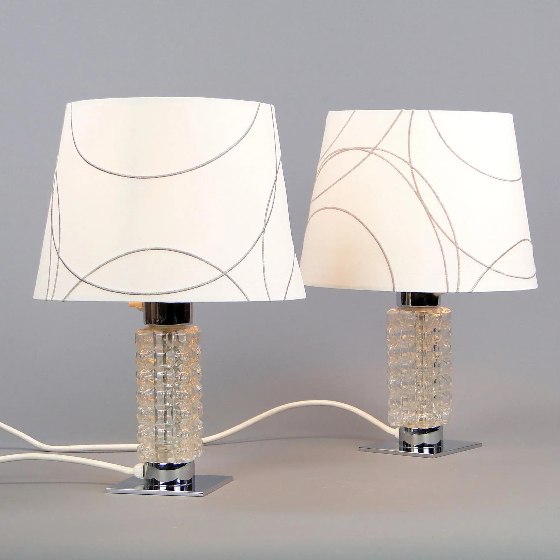 Pair of table lamps, chrome steel, crystal glass, Pell and Putzler, Germany, 1950s. - 11846