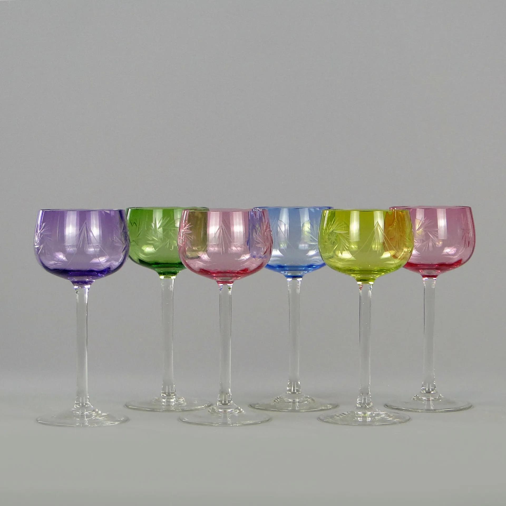 Set of wine glasses, multicolor glass, Józefina Glassworks, Poland, 1920s. - 11840