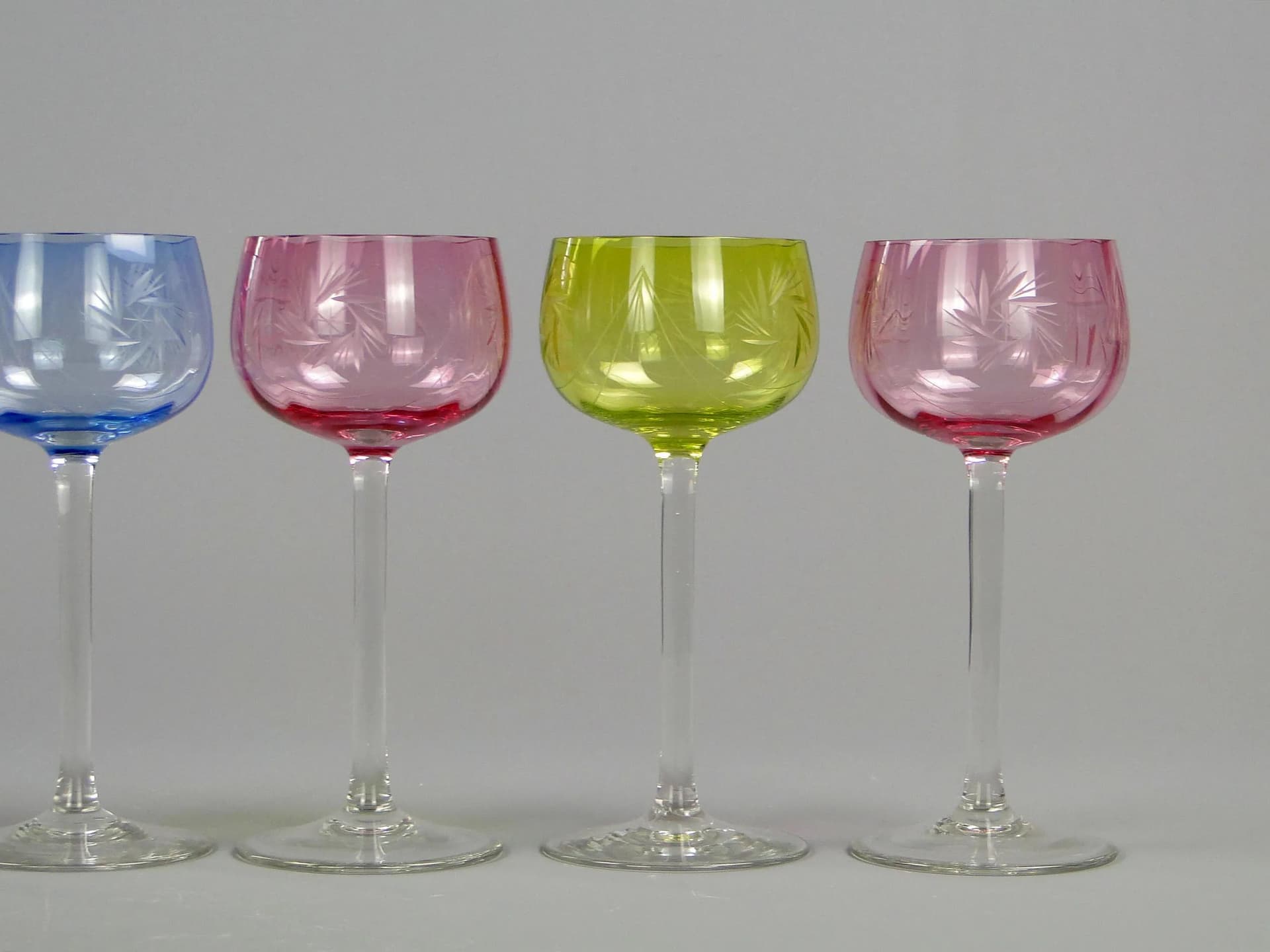 Set of wine glasses, multicolor glass, Józefina Glassworks, Poland, 1920s. - 11838