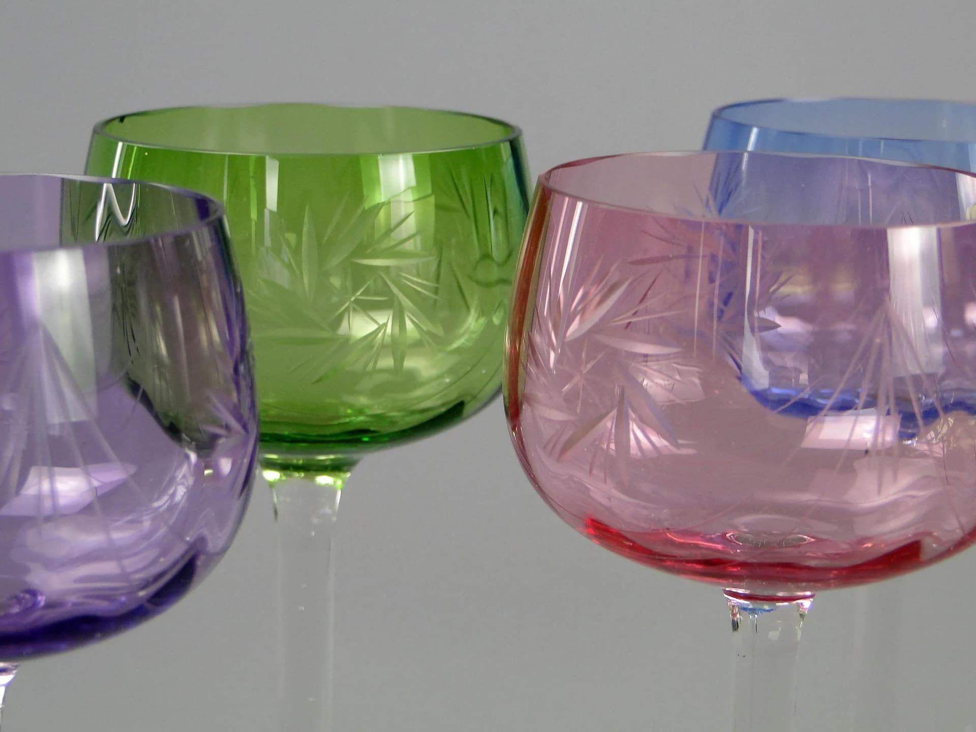 Set of wine glasses, multicolor glass, Józefina Glassworks, Poland, 1920s. - 11842