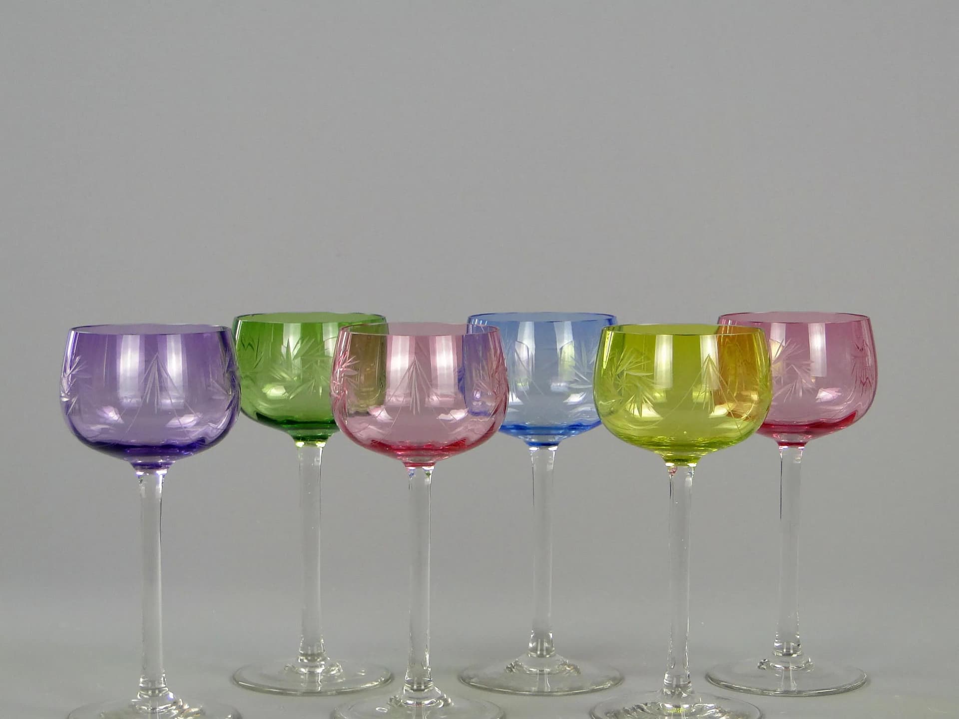 Set of wine glasses, multicolor glass, Józefina Glassworks, Poland, 1920s. - 11841
