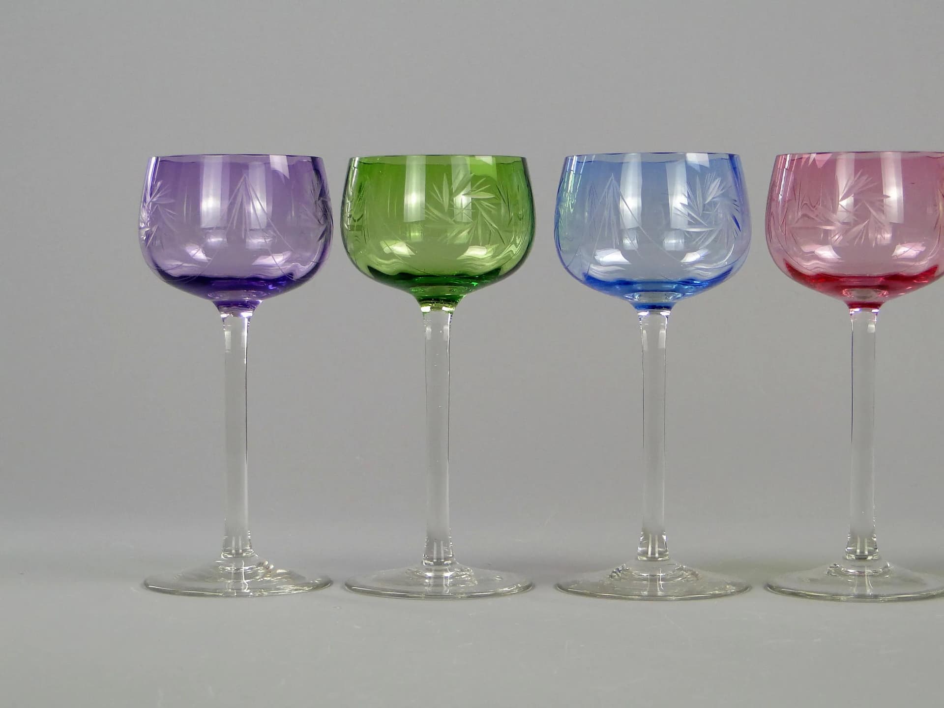 Set of wine glasses, multicolor glass, Józefina Glassworks, Poland, 1920s. - 11837