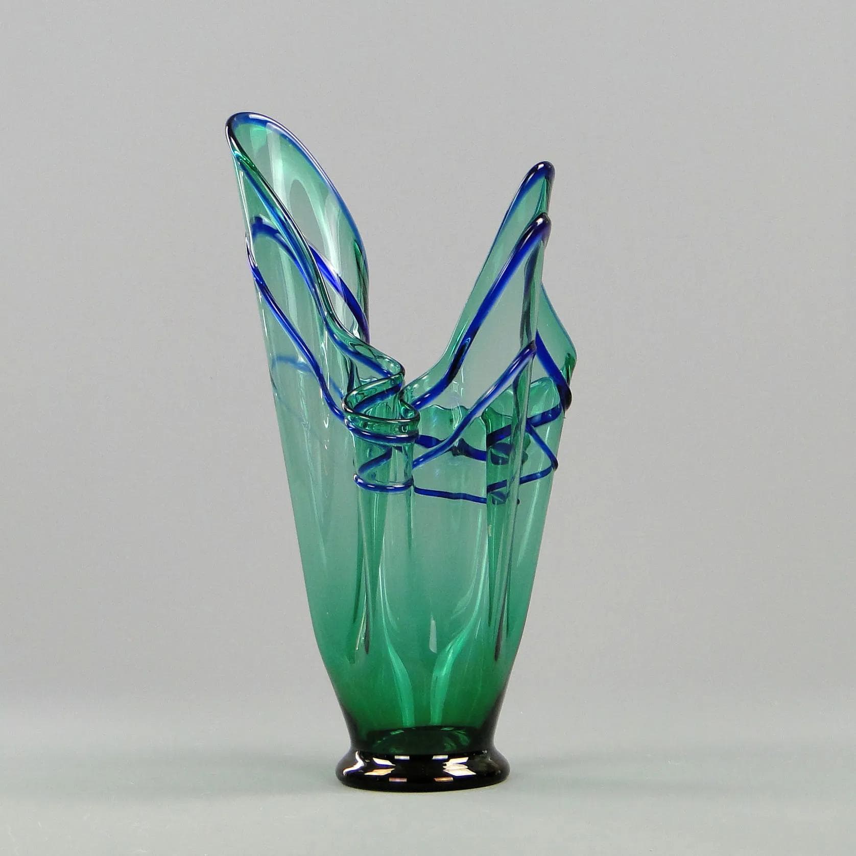 Wazon Chusta, zielony, szkło, proj. Z. Horbowy, Polska, lata 70. - 12016
