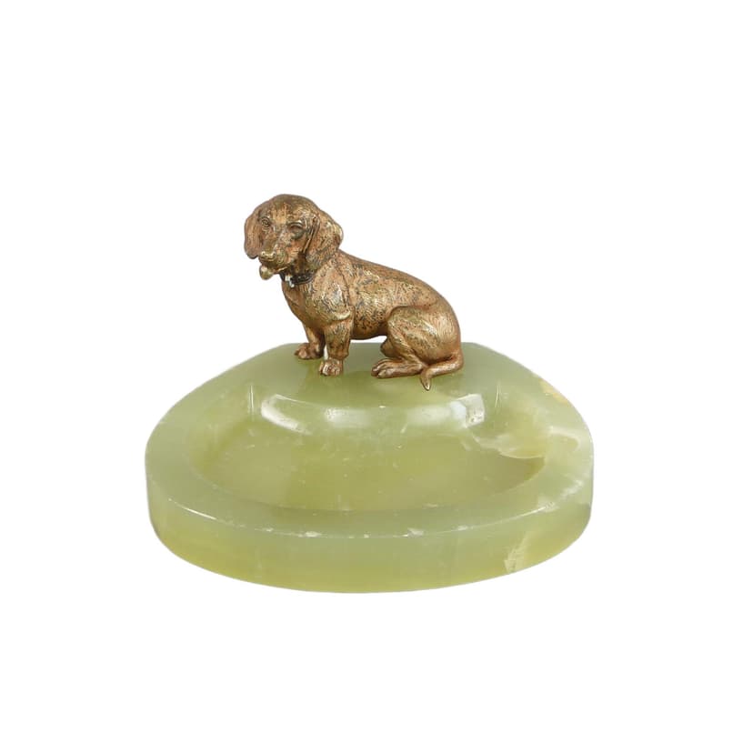 Card Tray Art Nouveau, green onyx, brown bronze, Austria, early 20th c.