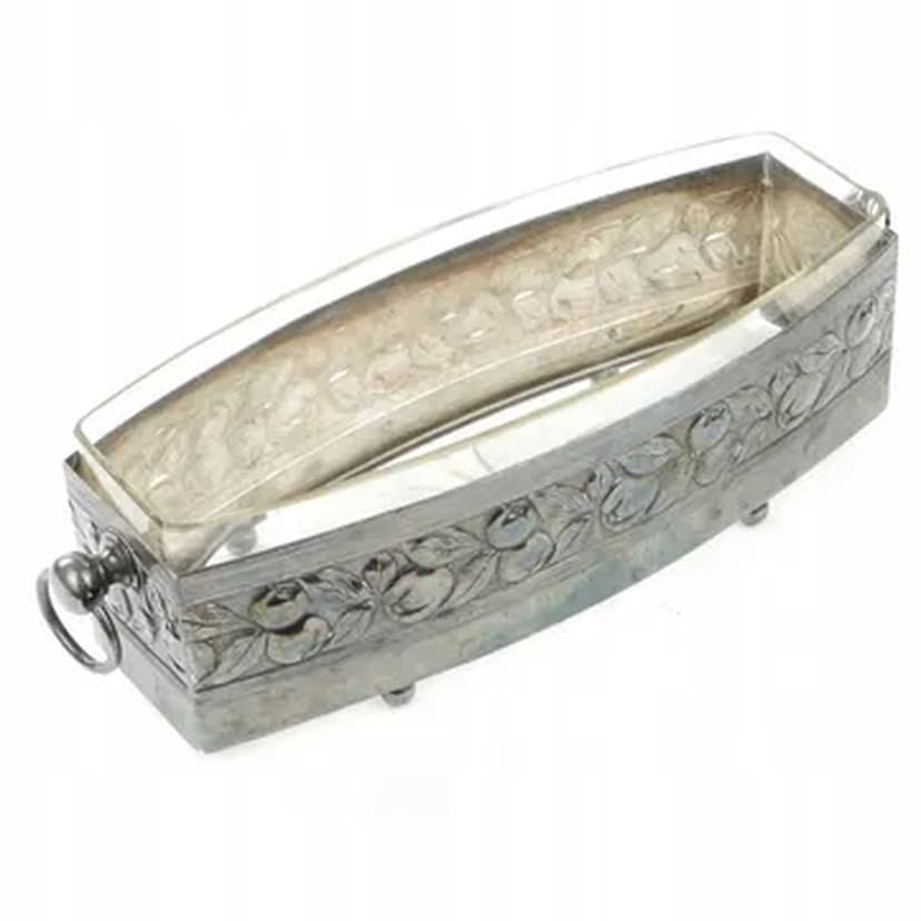 Art Deco jardiniere, silver-plated brass, glass, Germany, 1930s.