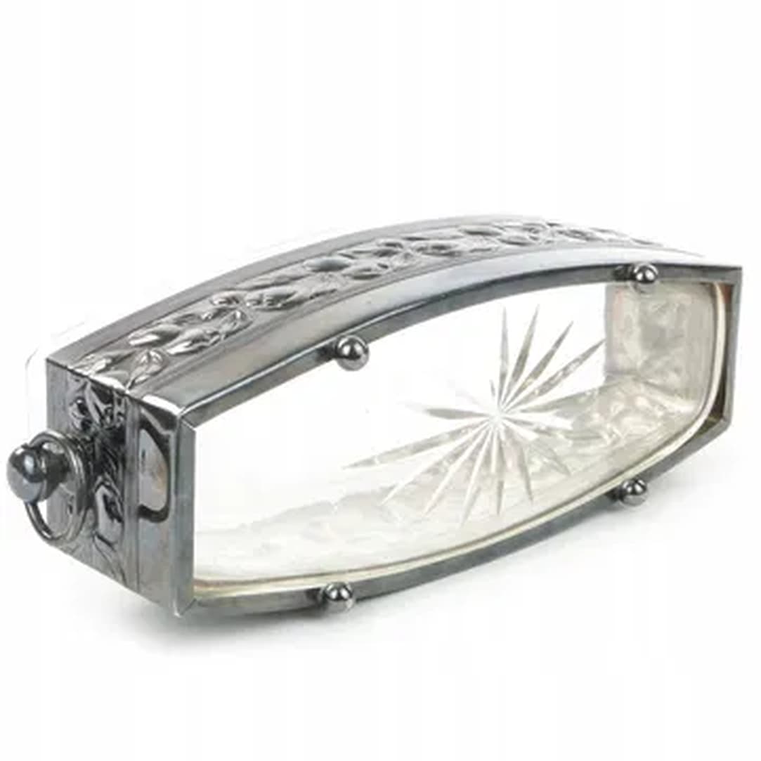 Art Deco jardiniere, silver-plated brass, glass, Germany, 1930s. - 175994