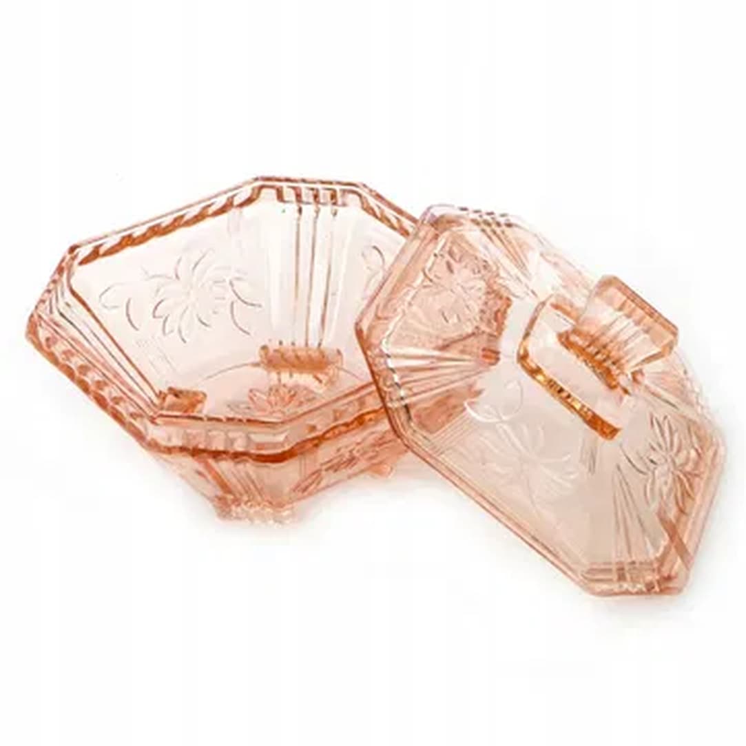 Art Deco candy box, rosaline glass, Germany, 1960s. - 176001