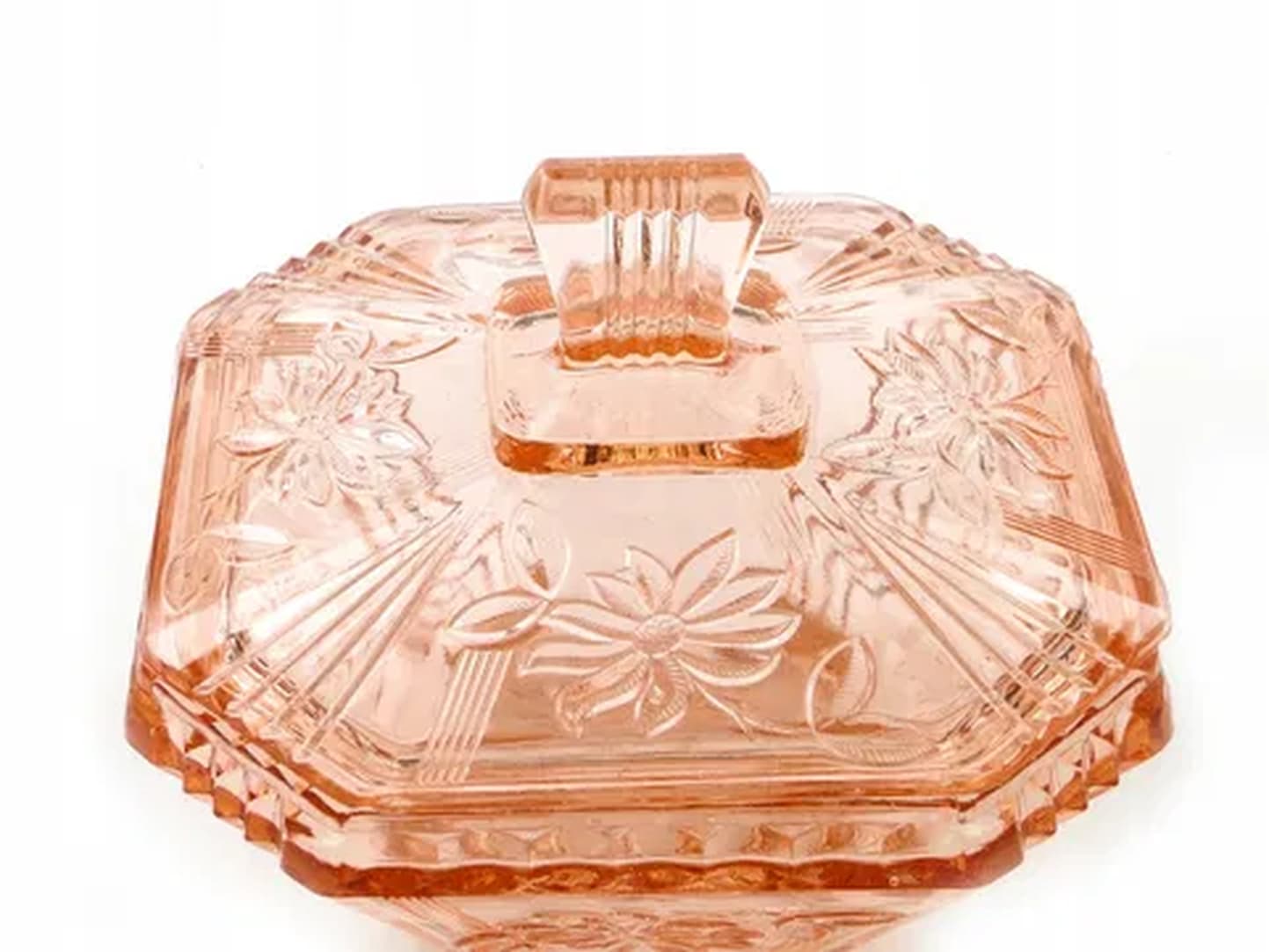 Art Deco candy box, rosaline glass, Germany, 1960s. - 175998