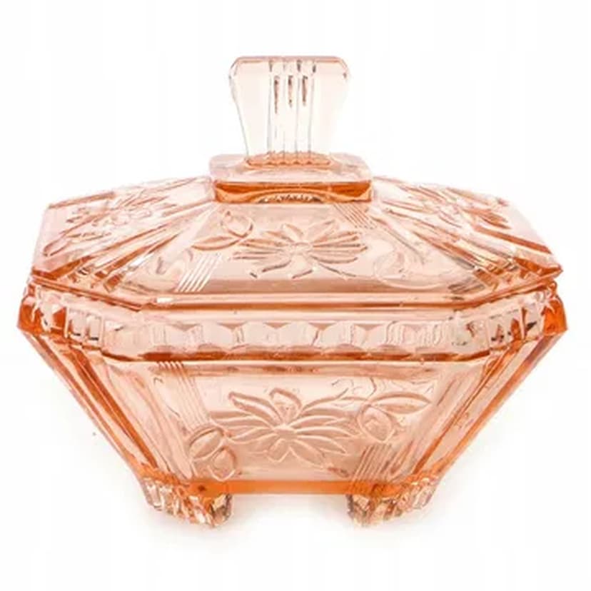 Art Deco candy box, rosaline glass, Germany, 1960s.