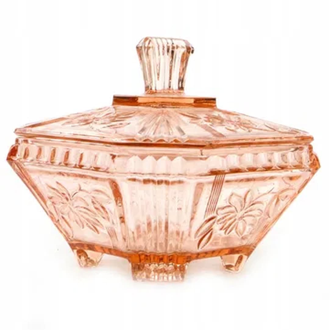 Art Deco candy box, rosaline glass, Germany, 1960s. - 176000